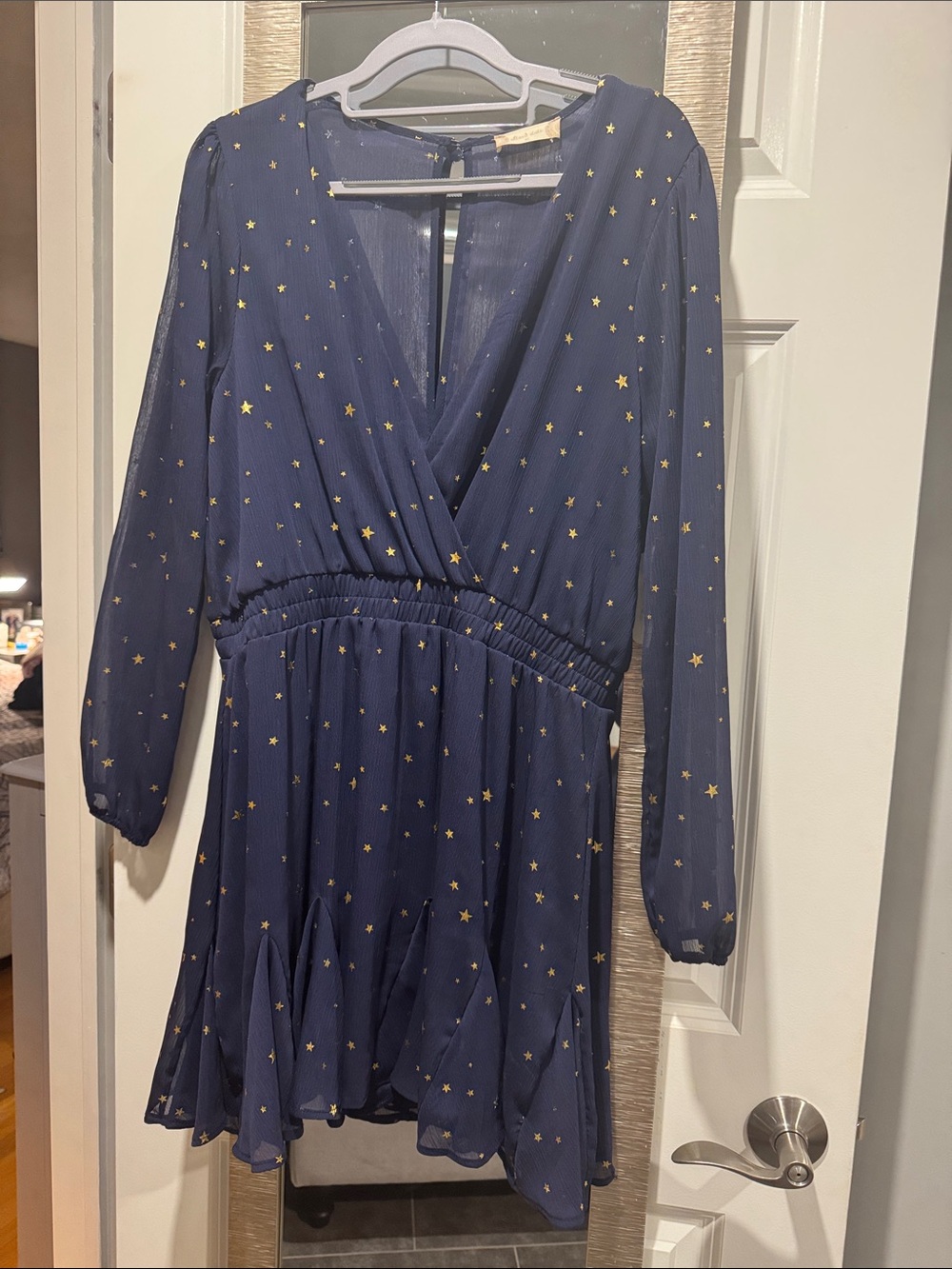 Altar'd State Navy Blue Women's Wrap Dress with Star Print